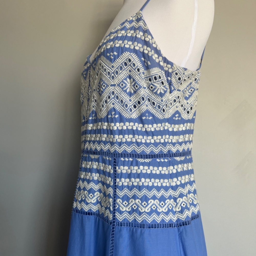 Tory Burch Blue 'Tiara' Embroidered Cotton A-Line Tank Sleeveless Casual Dress - Picture 12 of 15